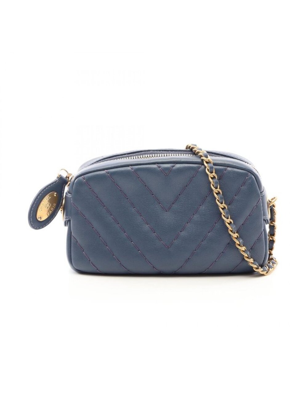 Chanel Shoulder Bag Stitch Che Blanc Smoked Blue Leather Mini Chain